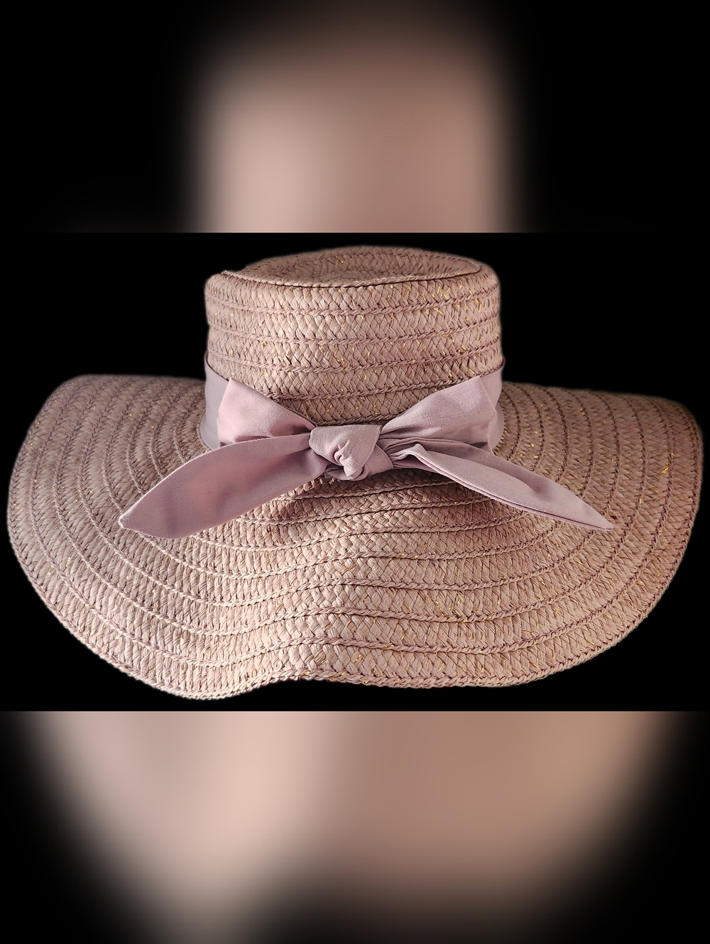 Ellen Tracy Pink Straw Hat with Ribbon Bow